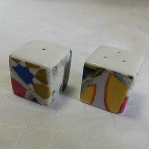 Set of mini porcelain salt and pepper shakers decorated Gaudí's Trencadís style